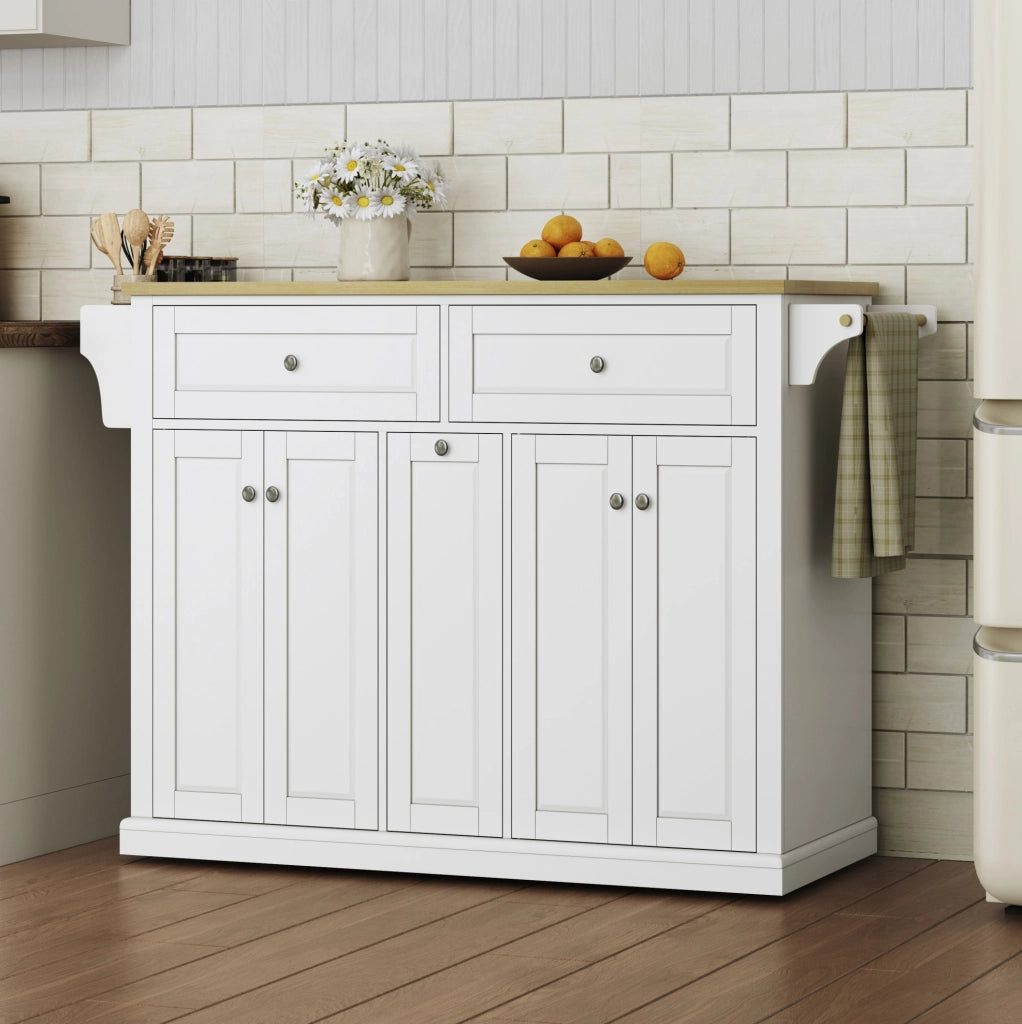 Isola da cucina con piano ribaltabile 121x69x89 cm in MDF naturale e bianco
