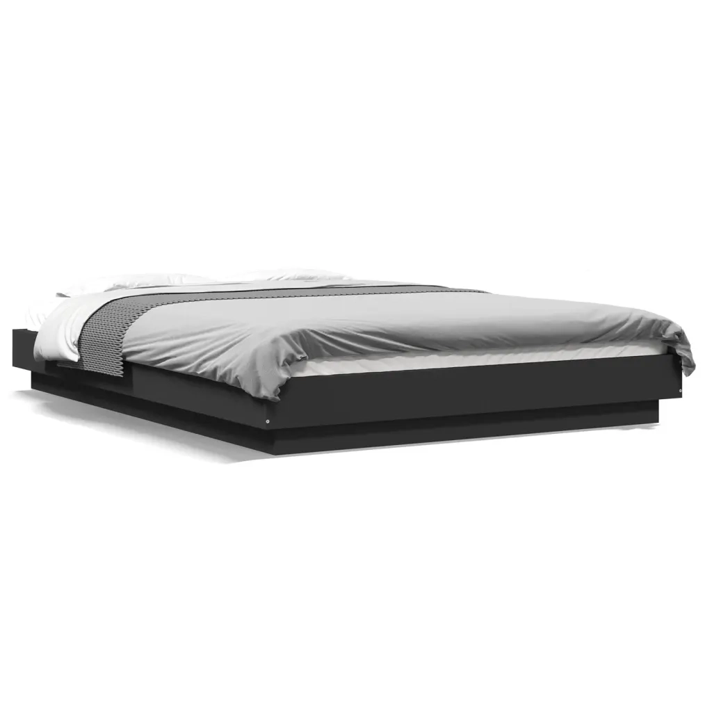 Letto matrimoniale | Letto per adulti | Giroletto con Luci LED Nero 120x190 cm in Legno Multistrato