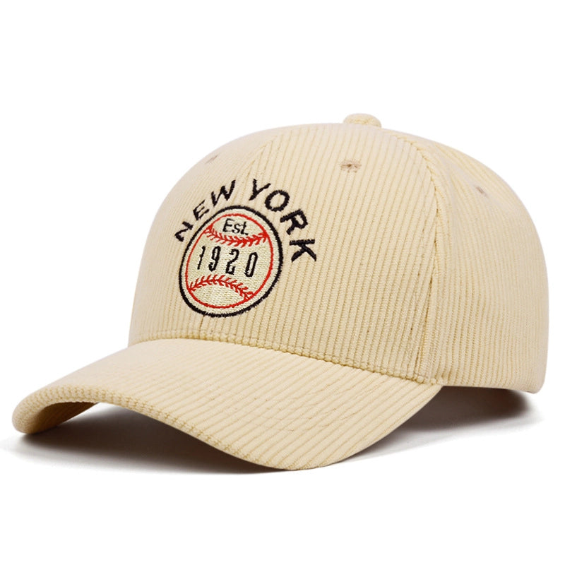 Cappellino da baseball ricamato in velluto a coste New York 1920, colore crema