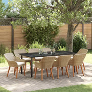 Set da Pranzo per Giardino con cuscino 9 pcs Beige polyrattan
