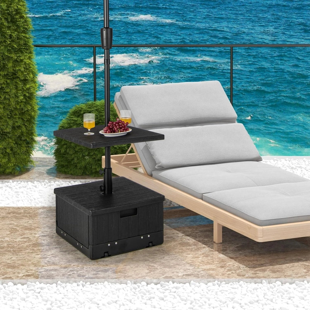 Base per Ombrellone, con Tavolino e Sacca Ponderata, Supporto per Ombrellone 45L di Acqua, 67 kg di Sabbia, Base Ombrellone 3 in 1 con Vassoio, per Ombrellone 38 mm/48 mm