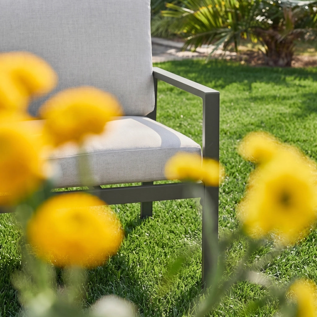 Salotto da giardino in alluminio, 4 posti, verde kaki