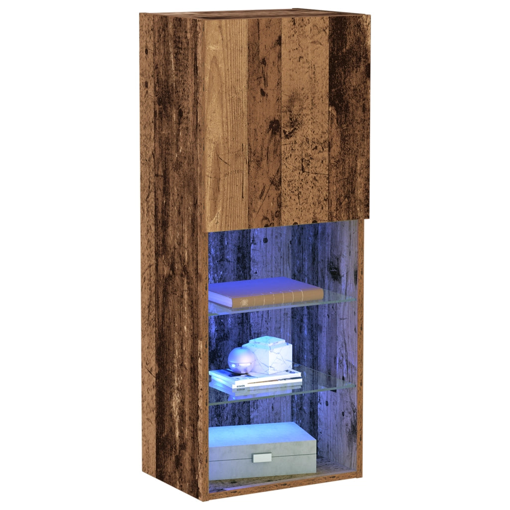 Mobile TV  con luci LED in legno invecchiato 40,5x30x102 cm