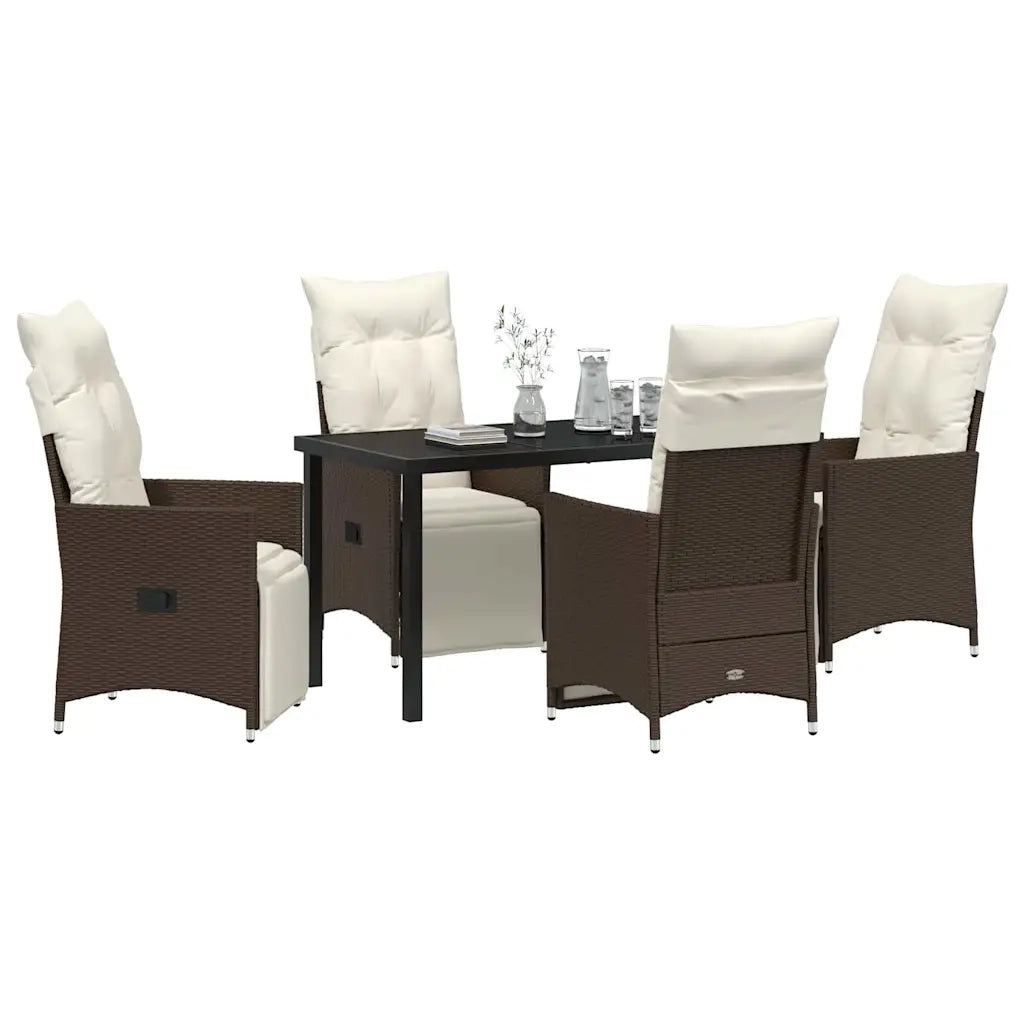 Set da Pranzo per Giardino con cuscino 5 pcs Marrone polyrattan 3379571