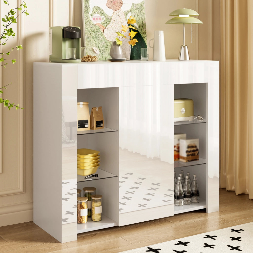 CREDENZA Bianca 95x35x83 cm con Ripiani in Vetro e anta