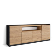 Credenza, Mobile, Cucina, 207x80x37 cm, 4 Porte, grande stoccaggio, Rovere e nero