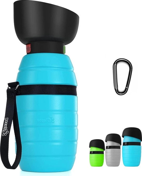 Flessa per cani per viaggio, bottiglia per cani in silicone con bacino pieghevole, bottiglia per cani portatile per viaggio, bacino per animali domestici trasportabile blu, capienza 650 ml