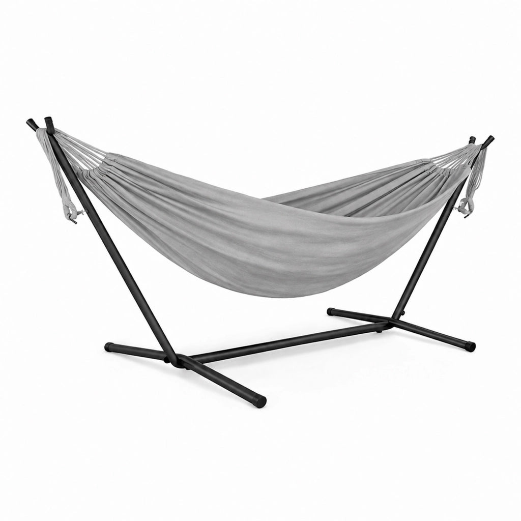Amaca Da Giardino Con Supporto In Acciaio Portata 200 Kg Altezza Regolabile Telo Cotone Resistente Amaca Brasiliana Esterno Terrazzo Piscina Balcone Con Borsa 265 x 110 x 100 Cm Grigio