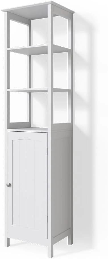Mobile bagno alto Bianco, Bianco, 40 x 160 cm, per la conservazione con vani a giorno e ripiani
