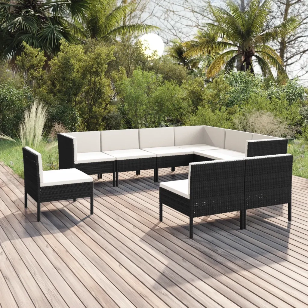 Set Divani da Giardino 9 pz con Cuscini in Polyrattan Nero cod mxl 38388