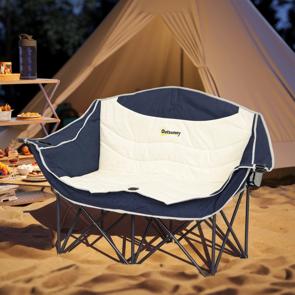Sedia pieghevole da campeggio 2 posti con porta bevande e borsa ¨C zephmum ¨C blu