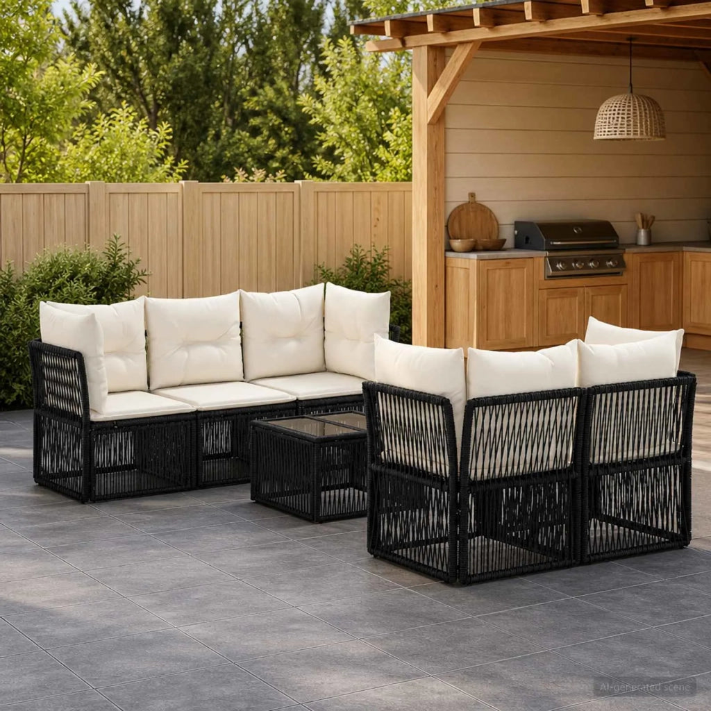 Set Divano da Giardino 6 pz Nero polyrattan 3434134