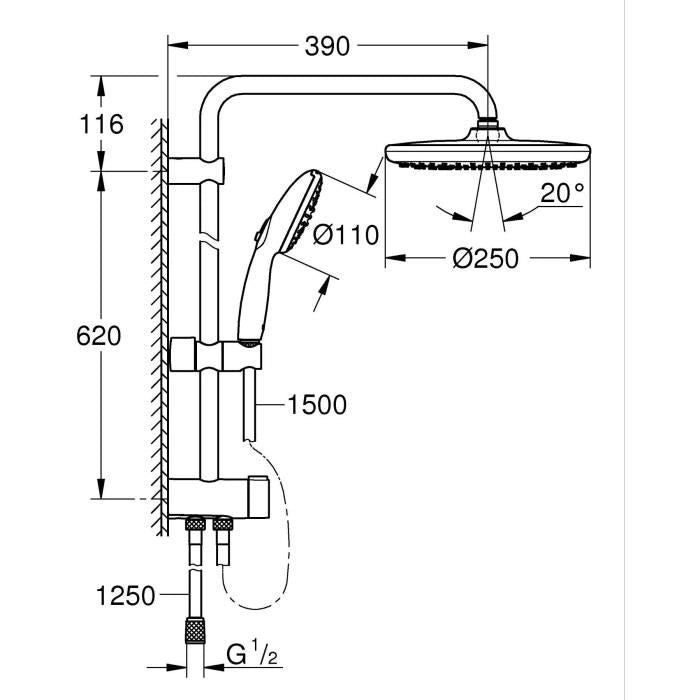 Colonna doccia con deviatore manuale - Risparmio idrico - GROHE Vitalio Start System 250 - Nero opaco - 266802431