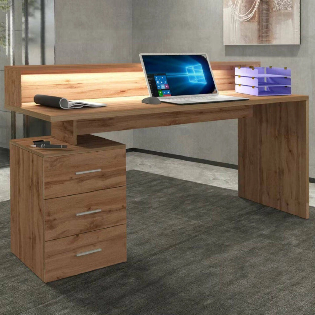 Scrivania Flaminia, Scrittoio con sopralzo, Scrivania ufficio multiuso, Scrivania salvaspazio multi posizione, 160x60h90 cm, Rovere