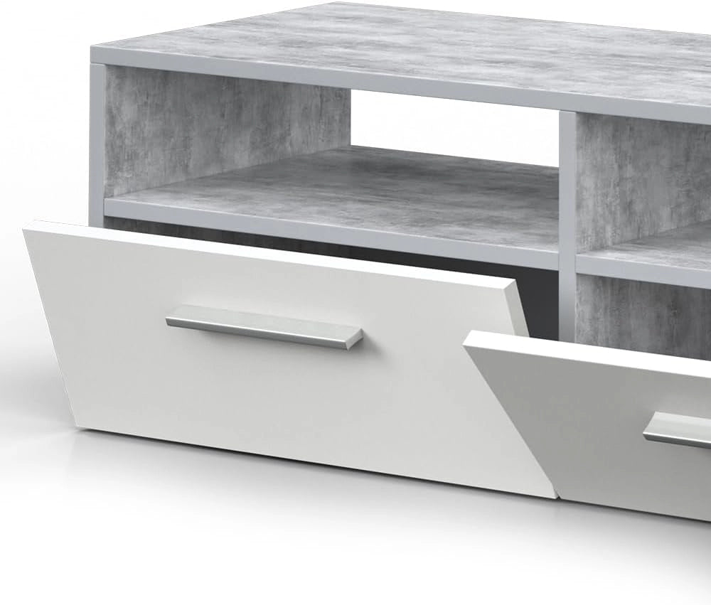 Mobile tv Diego, Calcestruzzo, 190 x 38 cm, adatto come supporto TV con ripiani aperti