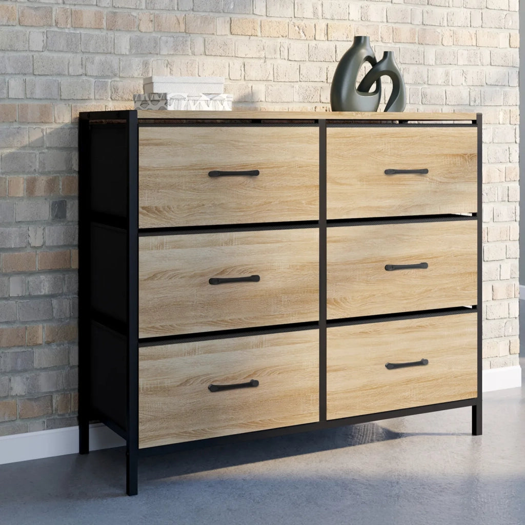 IDMarket - Cassettiera in tessuto a 6 cassetti UTAH 80 cm mobile contenitore di design industriale