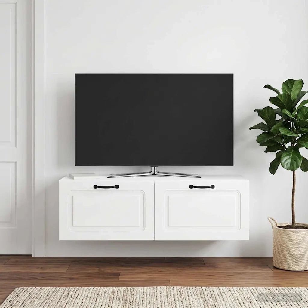 Mobile Porta TV da Muro Bianco Lucido 98 x 31 x 30 cm 899409