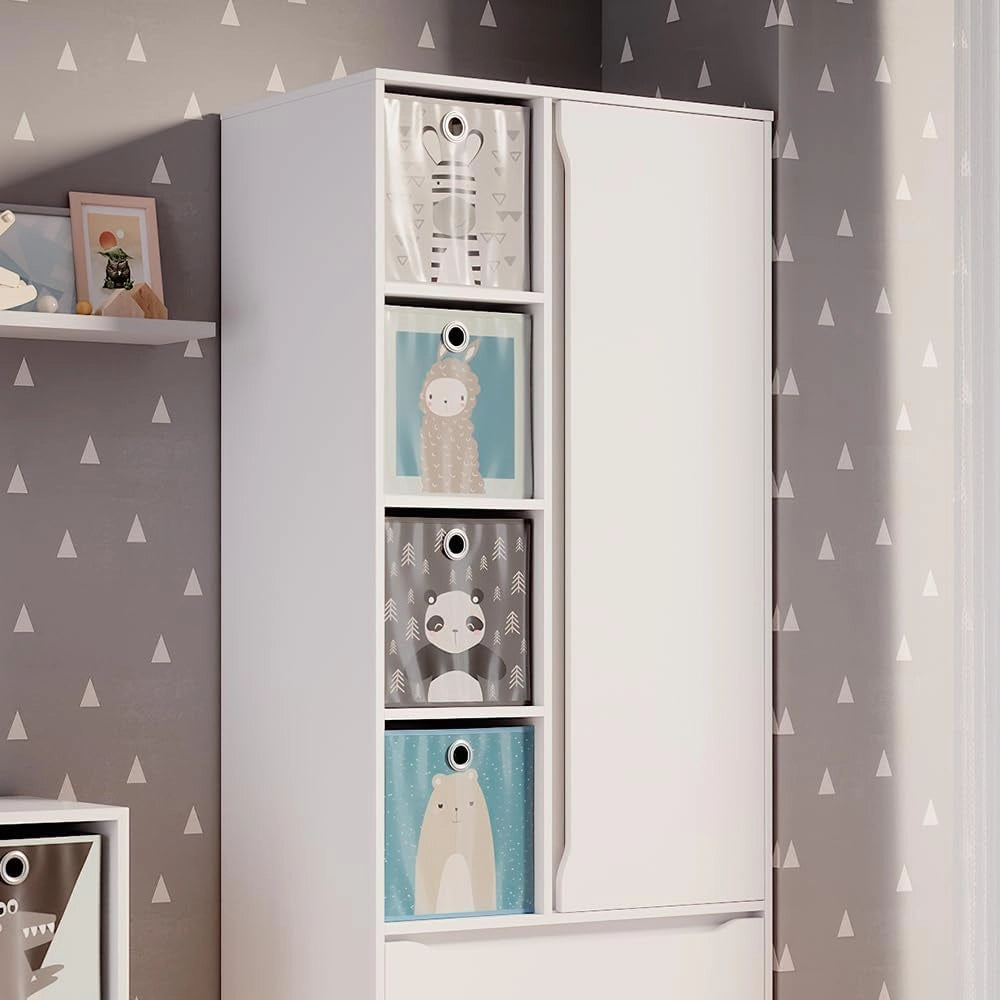 Armadio multifunzione Ruben, Bianco, 80 x 190 cm, per la conservazione di abiti e combinabile con i mobili Ruben