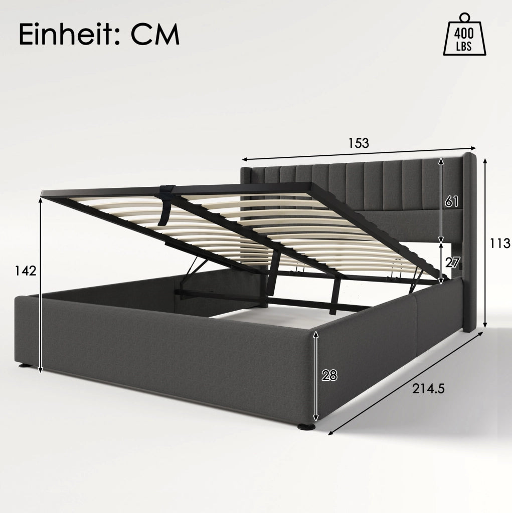Letto matrimoniale contenitore idraulico 140x200 cm grigio