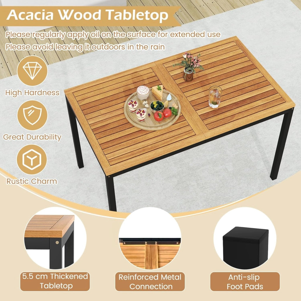 Tavolo da Giardino con 2 Sedie e Panca con Foro per Ombrellone e Cuscino Morbid, Set Pranzo da Giardino Ergonomico in Legno di Acacia, Design Impilabile, Set Salotto per Esterno da Balcone