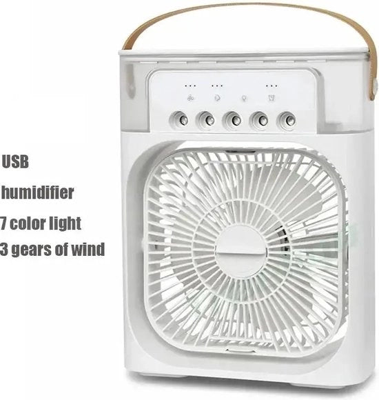 Ventilatore 3 in 1 - 3 Velocità - 10W - Luminoso LED - Regolabile - Umidificatore - Raffreddatore - Portatile