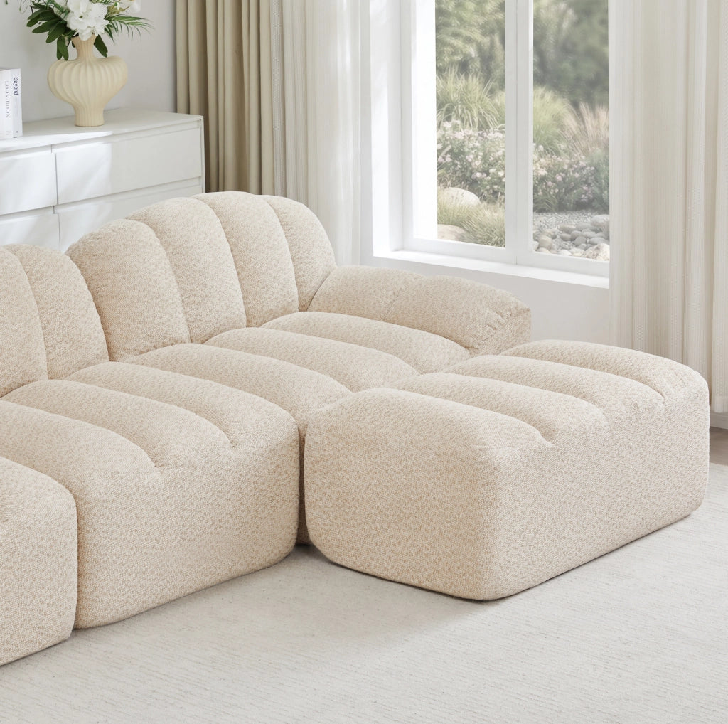Divano modulare 2 posti con ottoman in pile granulato beige bianco HAVRYA