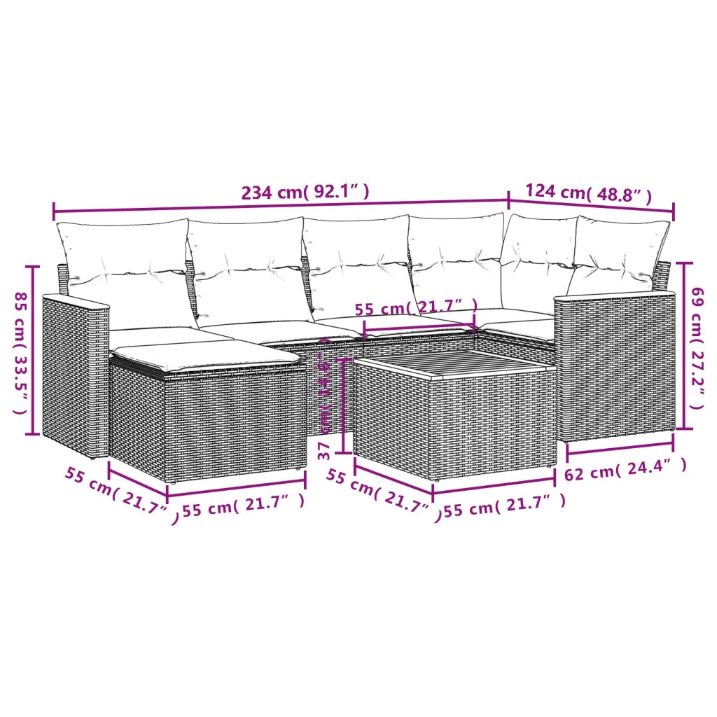 Set Divani da Giardino 7 pz con Cuscini Grigio in Polyrattan