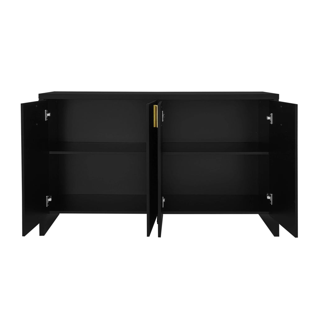 Credenza con 4 Ante e Ripiani Regolabili; Maniglie Dorate; Stile Moderno; in Pannello Truciolare; 140??38??80 cm; Nero