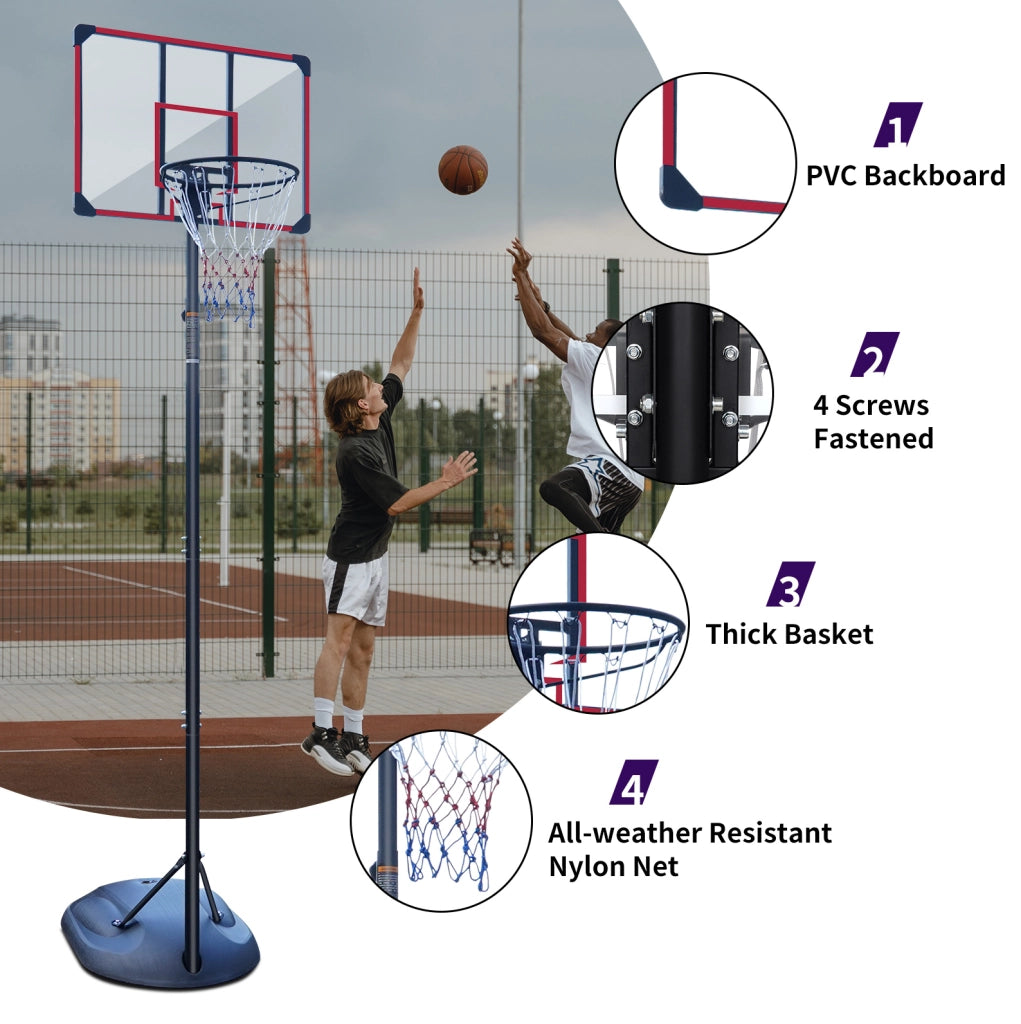 Canestro da basket ULEVR regolabile 228,6-280,42 cm con ruote, tabellone e base triangolare nero e rosso