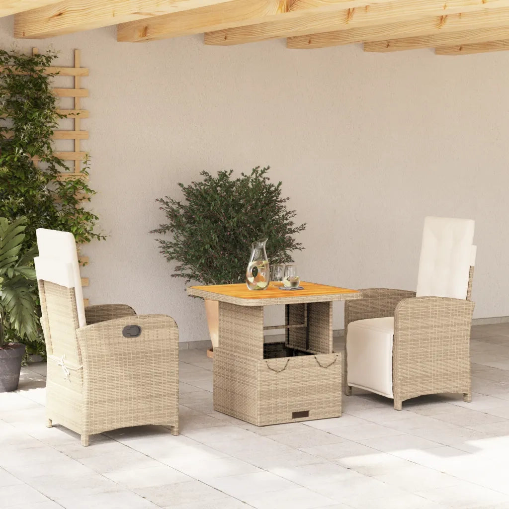 Set da Pranzo da Giardino 3 pz con Cuscini Beige in Polyrattan 3277351