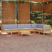 Set Divani da Giardino 8 pz con Cuscini Grigi Massello di Pino cod mxl 42480