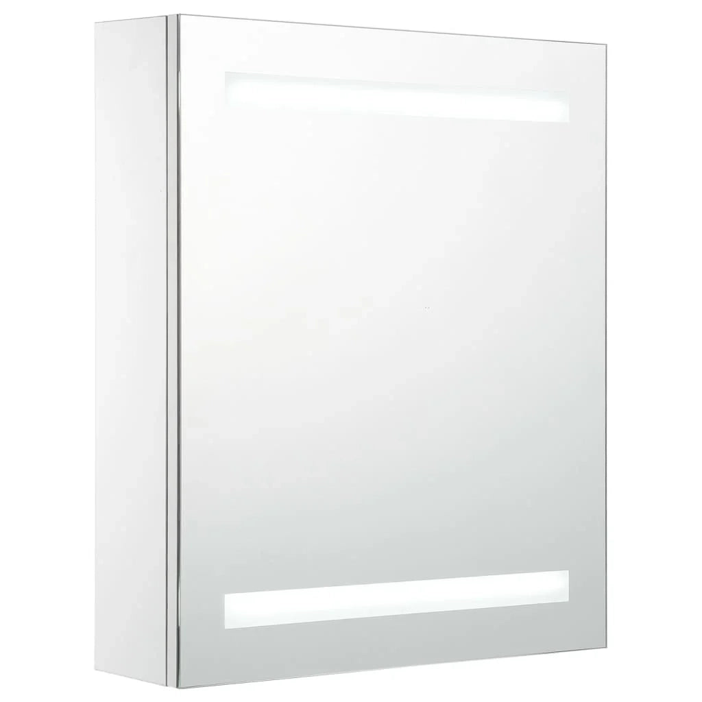 Mobiletto da bagno con specchio LED 50 x 13,5 x 60 cm bianco e argento 02_0006561