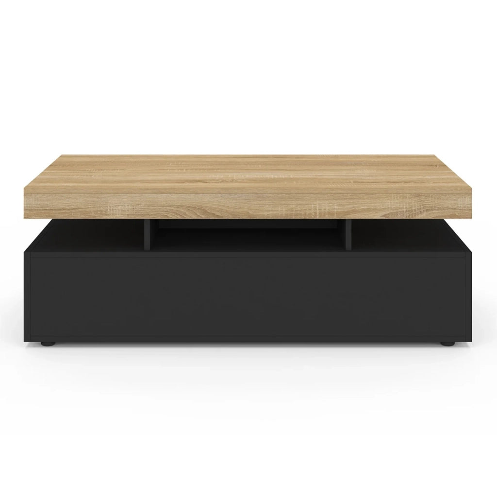 IDMarket - Tavolino rettangolare a 2 cassetti ELSA in legno nero con piano in faggio