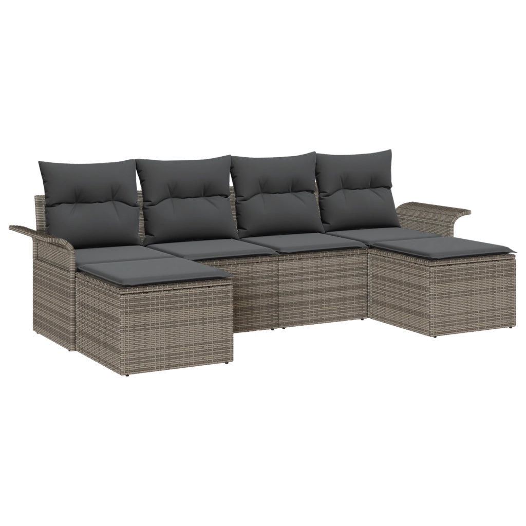 Set di divani da giardino da 6 pezzi con cuscini grigio polyrattan