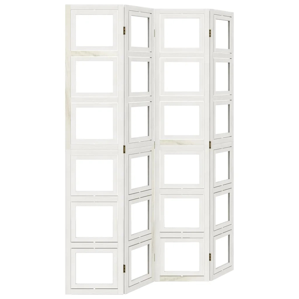 Divisorio Ambienti 4Pannelli Bianco Legno Massello di Paulownia 358691