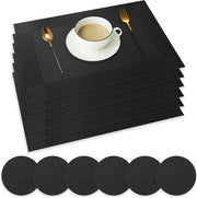 Set di 6 placemati in PVC, neri, antiscivolo, resistente al calore, lavabili, dimensioni 45 x 30 cm, per cucina, tavolo da pranzo, bambini