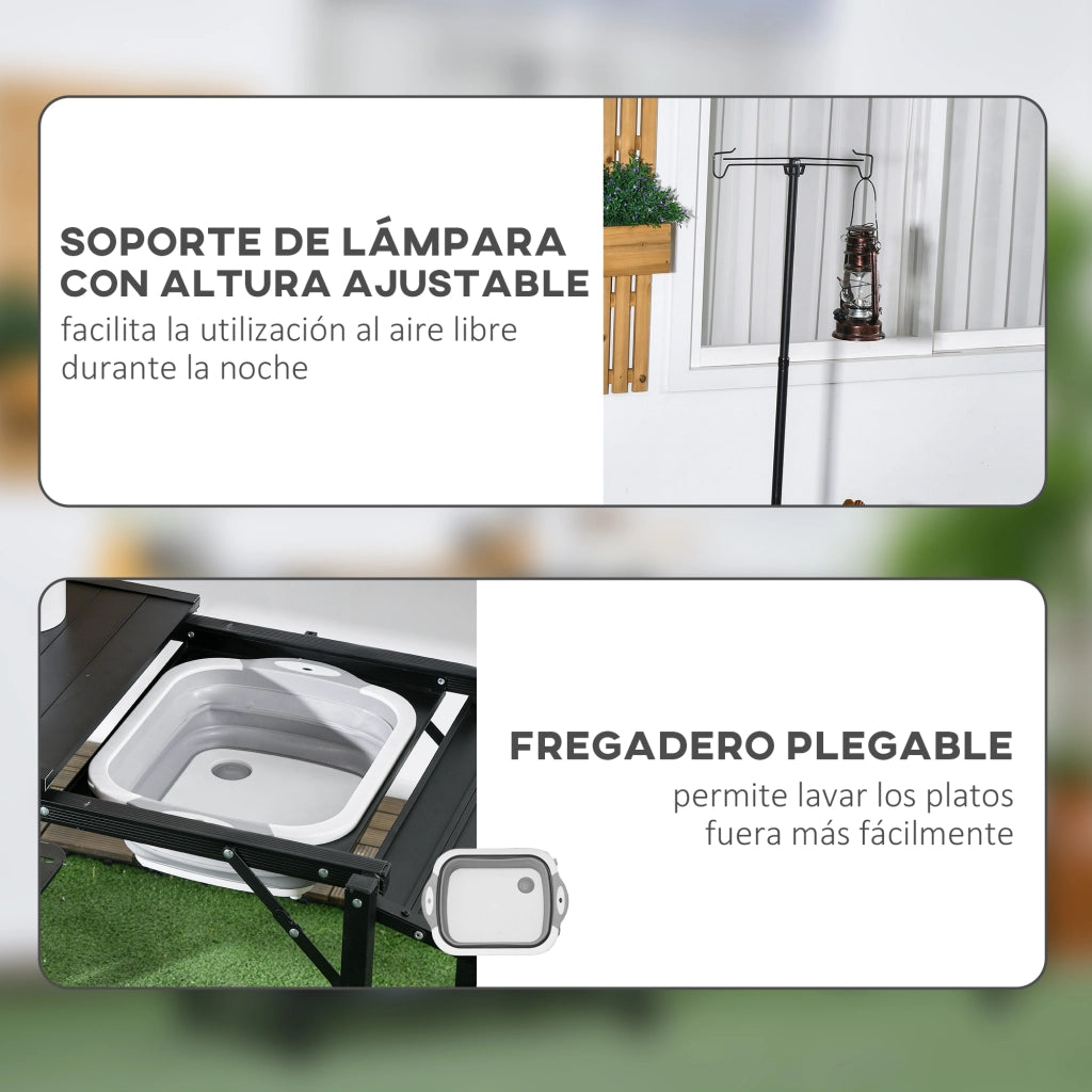 Tavolo da Picnic Pieghevole con Lavandino e Ripiani ¨C zephmum ¨C Grigio 173x52x80 cm