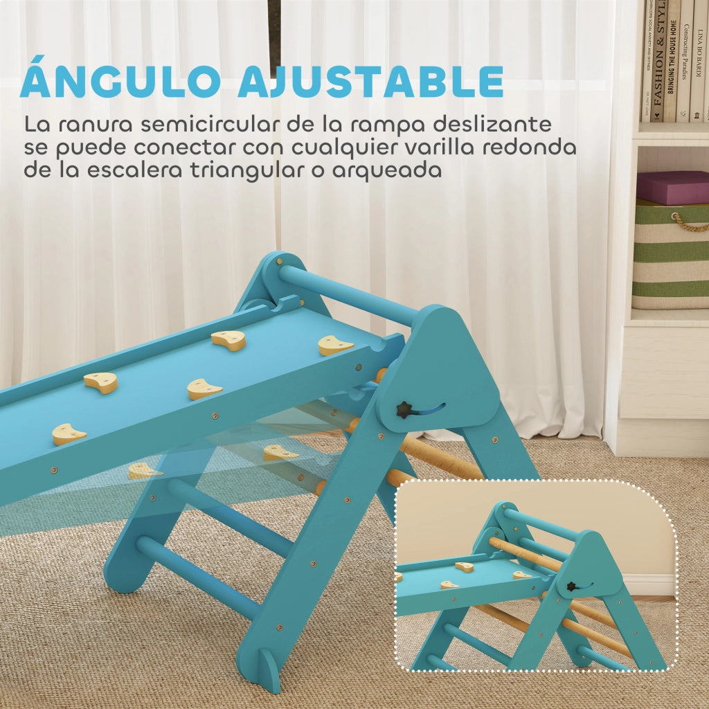 Letto a castello Montessori triangolare pieghevole con arco e rampa per bambini ¨C zephmum ¨C blu 188x70 cm