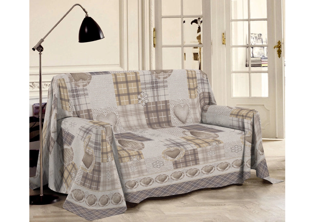 Telo Arredo Linea Pensieri Delicati In 100% Cotone Disegno Love Mountain - Matrimoniale - Beige