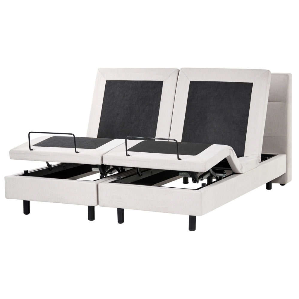 Letto matrimoniale Tessuto beige chiaro Elettrico 160 x 200 cm regolabile tramite telecomando Rivestimento in ciniglia