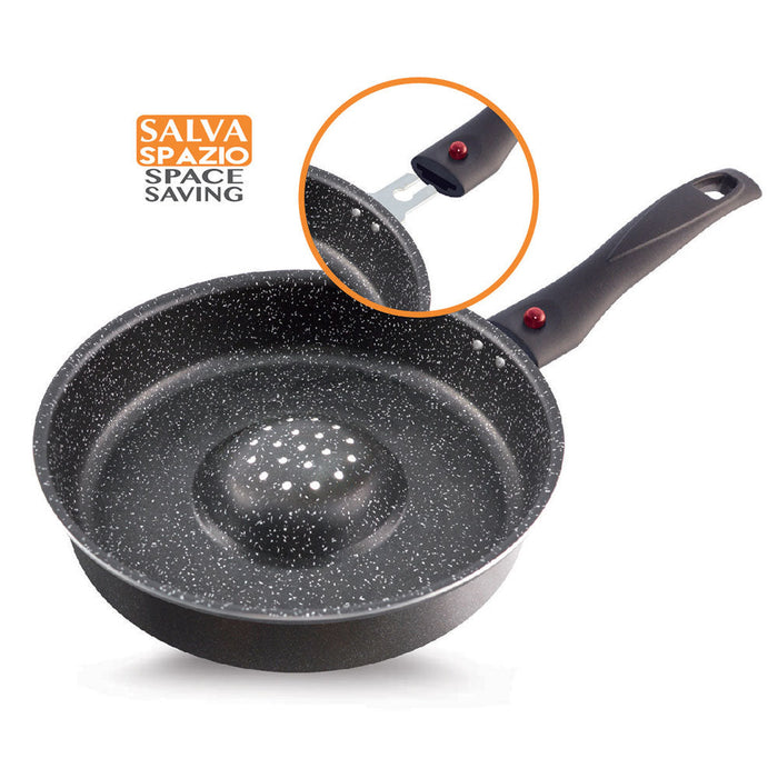 Padella Multiuso Multicooker 26 Cm Cottura Dietetica Ecostone Rivestimento In Pietra Silex Nero