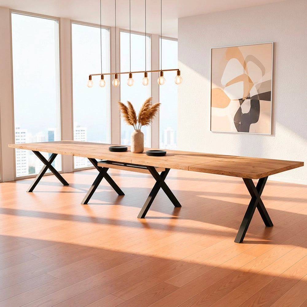 Tavolo Allungabile Milonga480 180 cm con Piano Rovere Nodato e Gambe Incrociate Antracite
