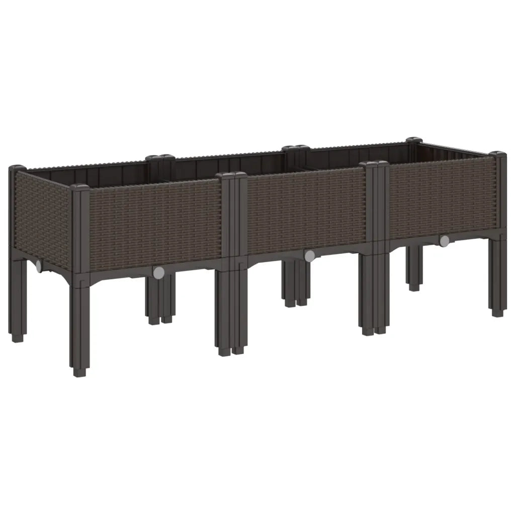 Fioriera | Cassetta per fiori | Vaso da Giardino con Gambe Marrone 120x40x42 cm in PP