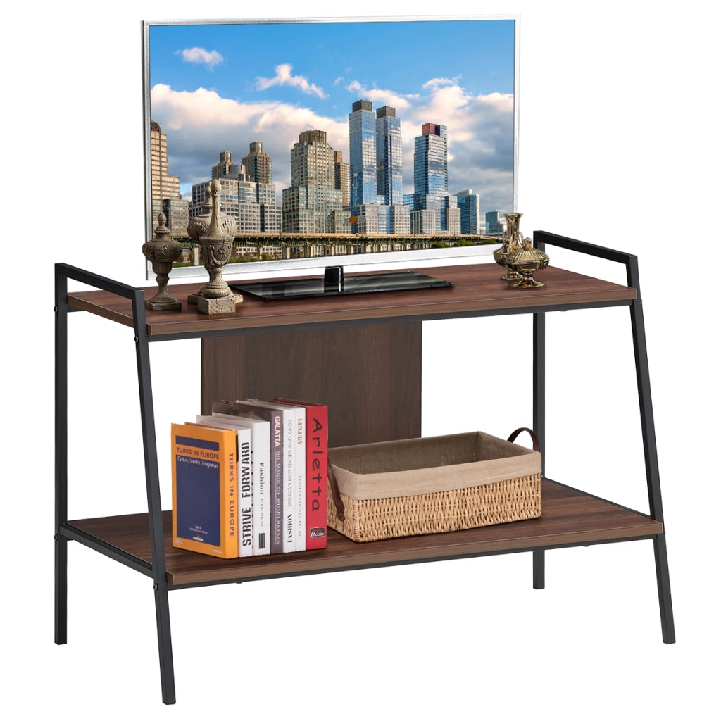 Supporto multimediale in legno a 2 livelli TV fino a 32 pollici, Centro di intrattenimento TV Noce-Mobili porta TV