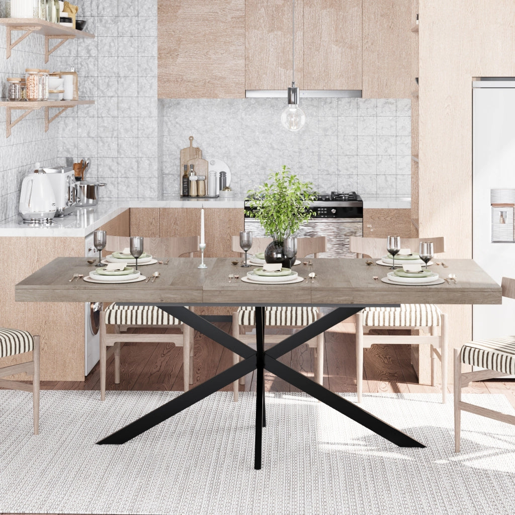 Tavolo da pranzo allungabile per 4-6 persone con vano contenitore nascosto stile industriale in MDF e metallo grigio