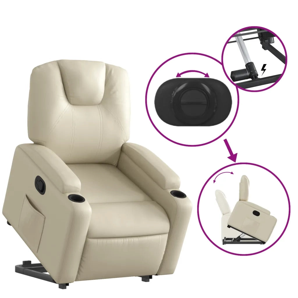 Poltrona | Sedia Relax Alzapersona Reclinabile Crema in Similpelle