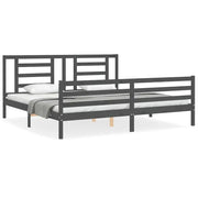 Letto matrimoniale | Letto per adulti | Giroletto con Testiera Grigio 200x200 cm in Legno Massello
