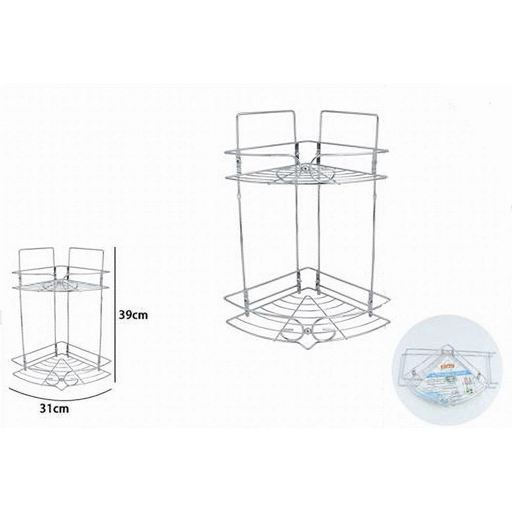 Trade Shop - Mensola Angolare Per Bagno Angoliera Doccia A 2 Livelli Ripiani In Metallo 52719 -