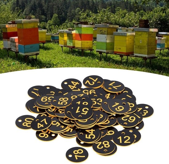 Etichette di Identificazione Ronde per Apiari 100 Stuks - Materiale ABS - Accessorio per Apiari - Numerazione Chiara - Peso Leggero 135g - Etichetta