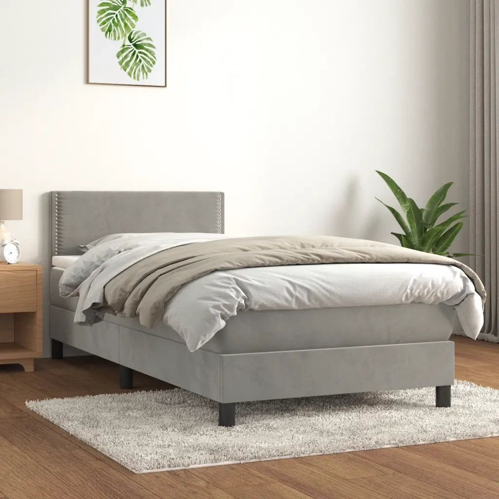 Letto singolo | Letto per adulti | Giroletto a Molle con Materasso Grigio Chiaro 90x200 cm Velluto